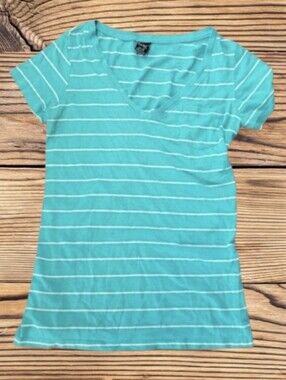 WOMENS STRIPED V-NECK POCKET TEE SZ-SMALL- BY ZINE